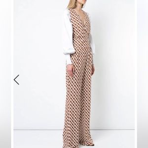 NWT Diane Von Furstenberg Terria Palm-print Wide-leg Jumpsuit, Size 8